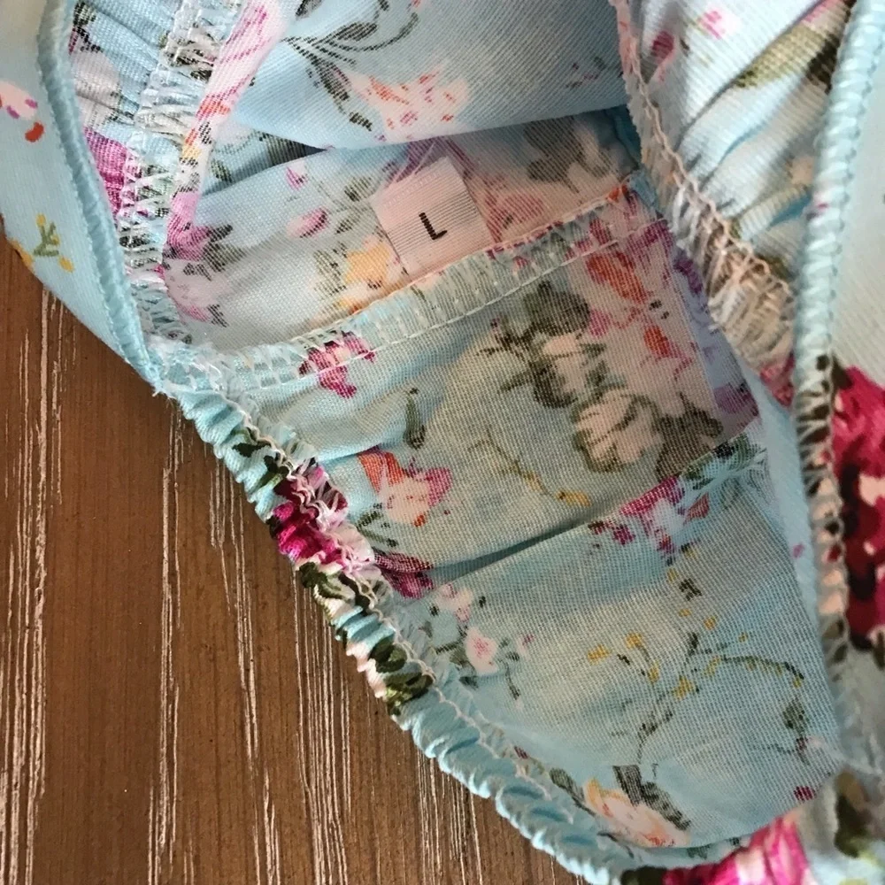 Blue Floral Halter Ribbon Bow Dog Pet Party Fancy Dress Size Large
